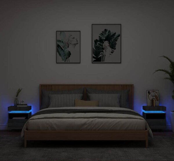 VidaXL Noční stolky s LED osvětlením 2 ks 40x39x48,5 cm [836785] Barva: Černá