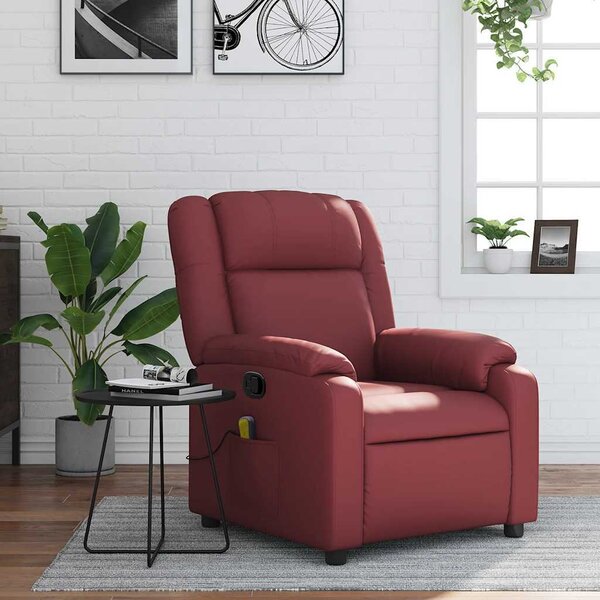 VidaXL Masážní polohovací křeslo umělá kůže, rozměry ve vzpřímené poloze 77 x 95 x 99 cm [373535] Barva: Červená
