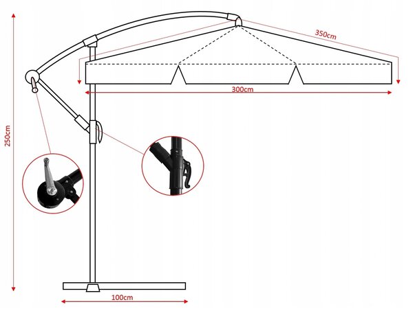 Garden Line Zahradní slunečník s ochranným obalem a LED osvětlením BANANA 300 cm zelený