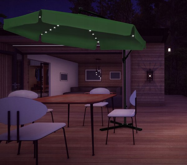 Garden Line Zahradní slunečník s ochranným obalem a LED osvětlením BANANA 300 cm zelený
