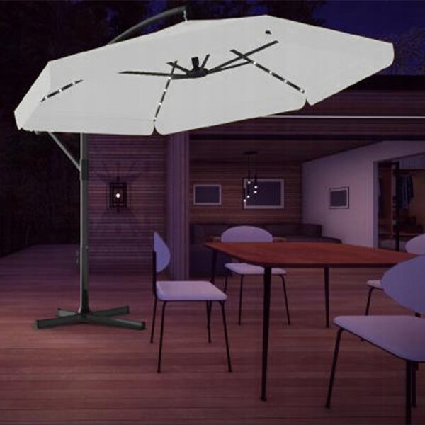 Garden Line Zahradní slunečník s ochranným obalem a LED osvětlením BANANA 300 cm šedý