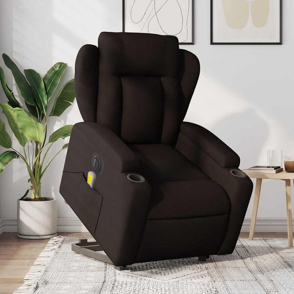 VidaXL Elektrické zvedací masážní polohovací křeslo textil, rozměry ve vzpřímené poloze 77 x 94,5 x 100 cm [3204524] Barva: Hnědá