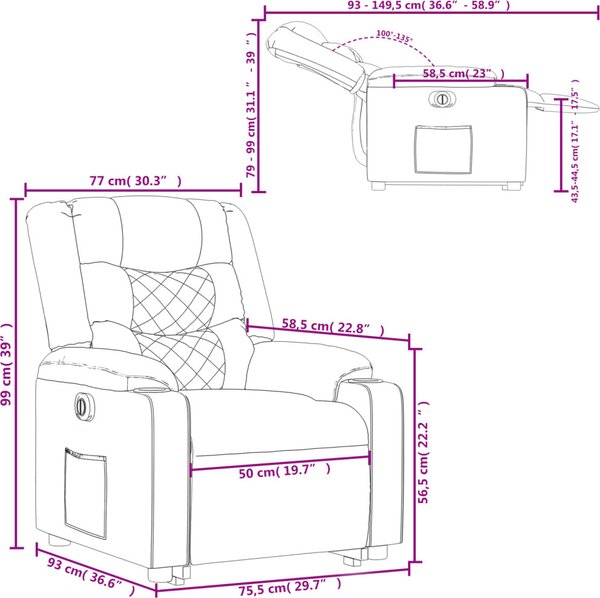 VidaXL Elektrické zvedací polohovací křeslo umělá kůže, rozměry ve vzpřímené poloze 77 x 93 x 99 cm [3206560] Barva: krémová