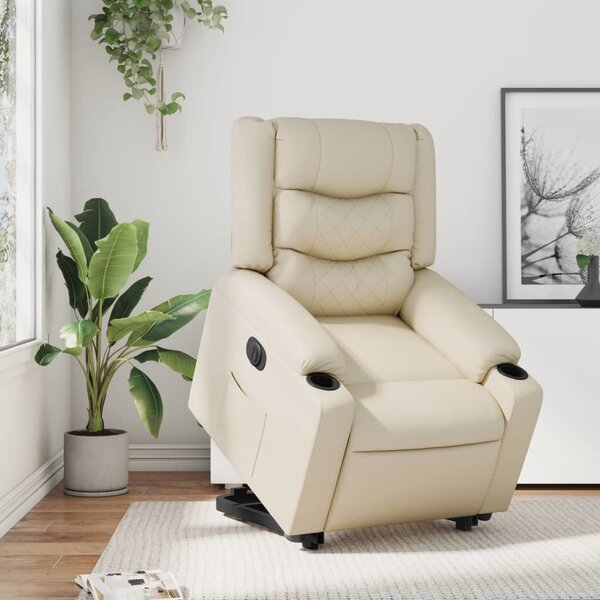 VidaXL Elektrické zvedací polohovací křeslo umělá kůže, rozměry ve vzpřímené poloze 77 x 93 x 99 cm [3206560] Barva: krémová