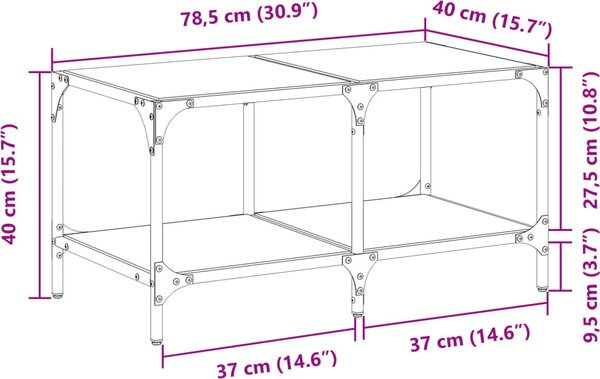 VidaXL Konferenční stolek černá skleněná deska ocel [845977] Barva: průhledné sklo, Velikost: 98.5 x 50 x 40 cm