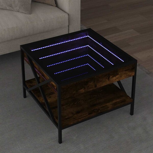 VidaXL Konferenční stolek s Infinity LED, materiál kompozitní dřevo, sklo, kov [847695] Barva: dub sonoma, Velikost: 50 x 50 x 38 cm