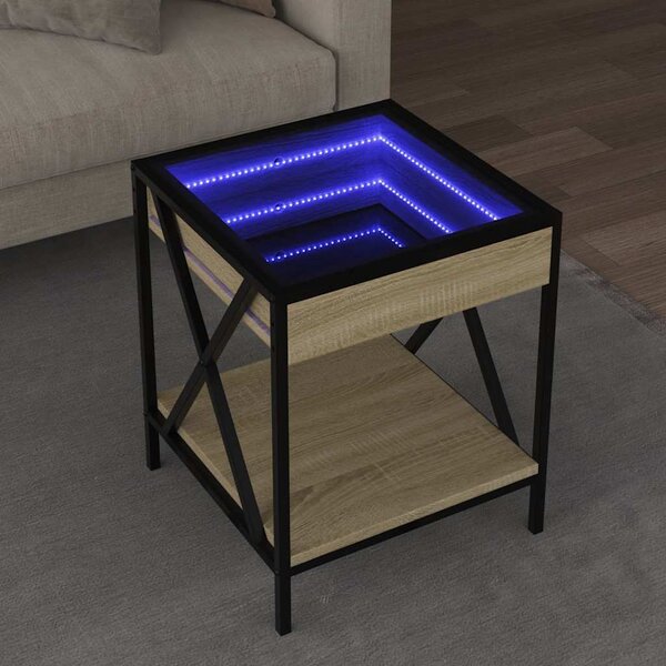 VidaXL Konferenční stolek s Infinity LED, materiál kompozitní dřevo, sklo, kov [847695] Barva: dub sonoma, Velikost: 50 x 50 x 38 cm
