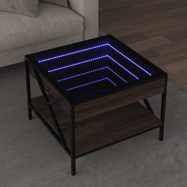 VidaXL Konferenční stolek s Infinity LED, materiál kompozitní dřevo, sklo, kov [847695] Barva: dub sonoma, Velikost: 50 x 50 x 38 cm