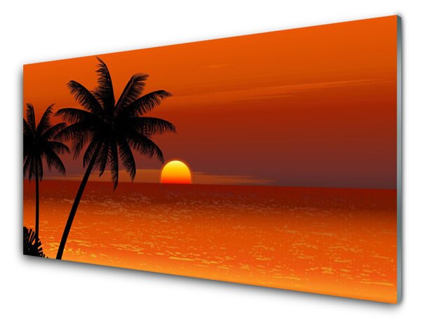 Obraz na skle Palma Moře Slunce Krajina 125x50 cm