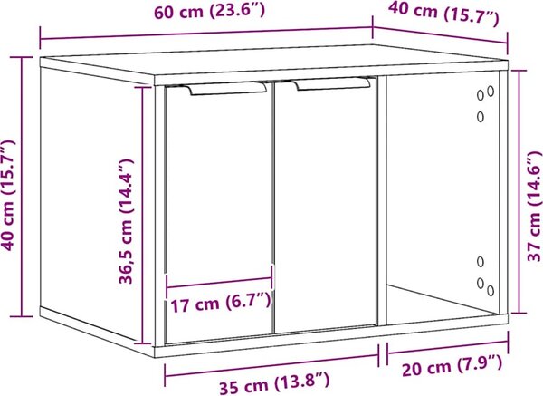 VidaXL Skříňka na kočičí záchod artisan kompozit [857726] Barva: Betonová šedá, Velikost: 60 x 40 x 40 cm