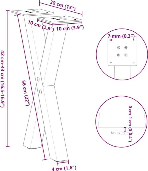 VidaXL Nohy k jídelnímu stolu ve tvaru X, 2 ks, ocel, ocel [4012893] Barva: antracitová, Velikost: 70 x (42-43) cm (80 mm)