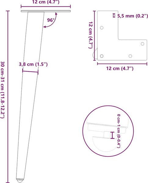 VidaXL Nohy konferenčního stolku kuželového tvaru 4 ks ocel ocel [4012508] Barva: Černá, Velikost: 42-43 cm