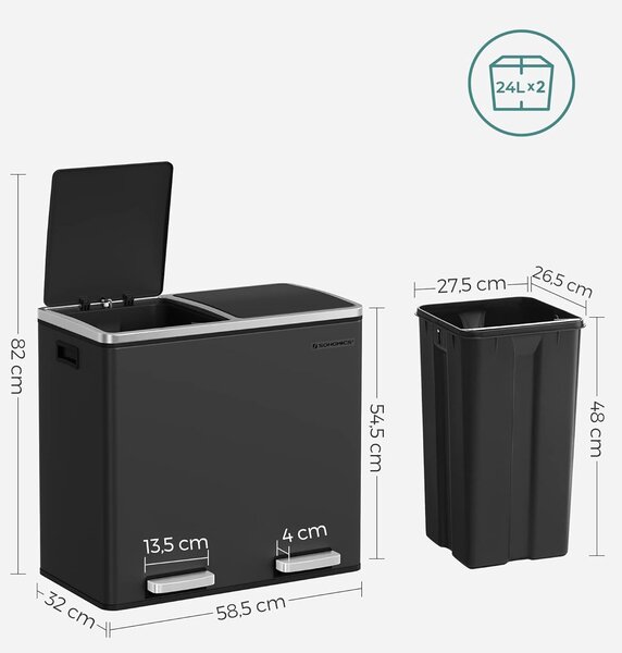 SONGMICS Odpadkový koš Gerry 2x24 l černý/stříbrný