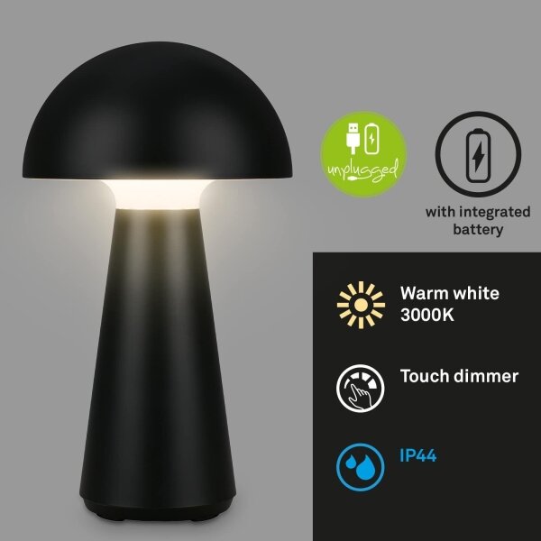 Briloner - LED Stm nab dotyk venkovní stolní lampa LED/2,6W/5V 3000K IP44 černá