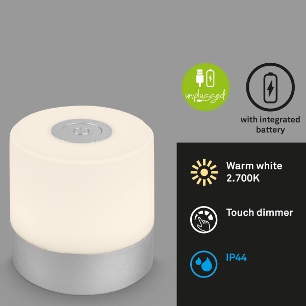 Briloner -LED Stm nab dotyk venkovní stolní lampa LED/2W/5V 2700K IP44 mat chrom