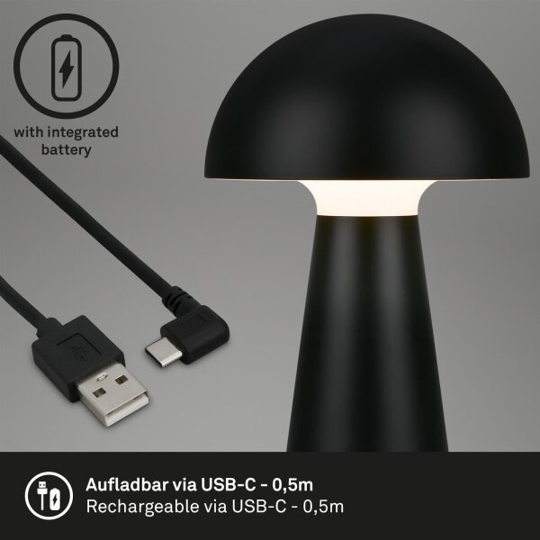 Briloner - LED Stm nab dotyk venkovní stolní lampa LED/2,6W/5V 3000K IP44 černá