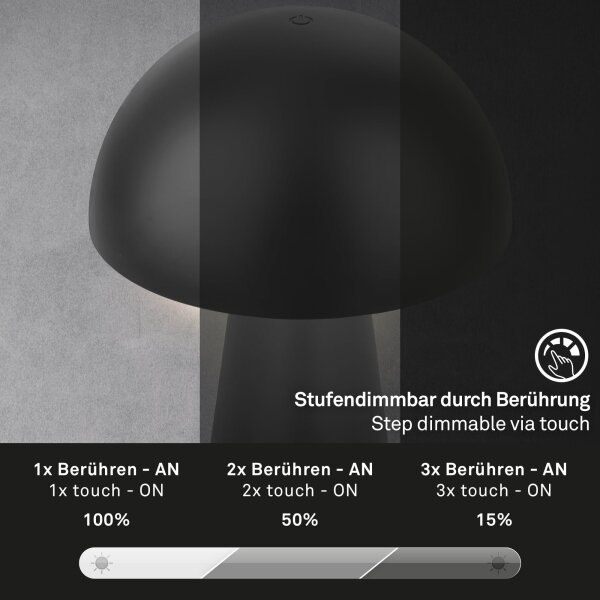 Briloner - LED Stm nab dotyk venkovní stolní lampa LED/2,6W/5V 3000K IP44 černá