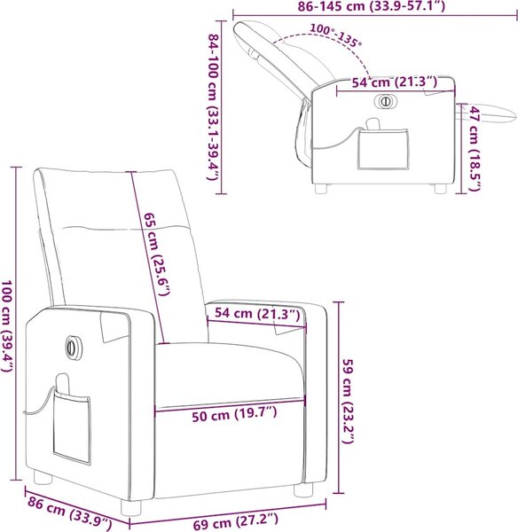VidaXL Elektrické masážní polohovací křeslo textil, rozměry ve vzpřímené poloze 69 x 86 x 100 cm [3324085] Barva: světle šedá