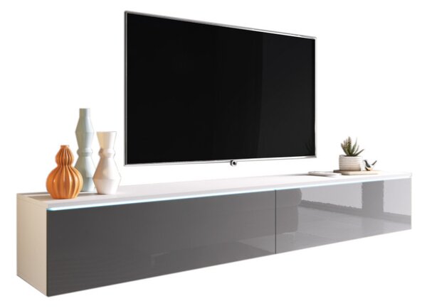 TV stolek MENDES D 180, 180x30x32, bílá/šedá lesk + LED