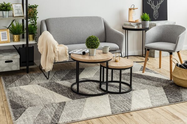 Koberec FEEL 5673/16811 HERRINGBONE černý / šedý / krémový