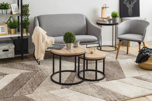 Koberec FEEL 5673/15055 HERRINGBONE béžový / hnědý / krémový