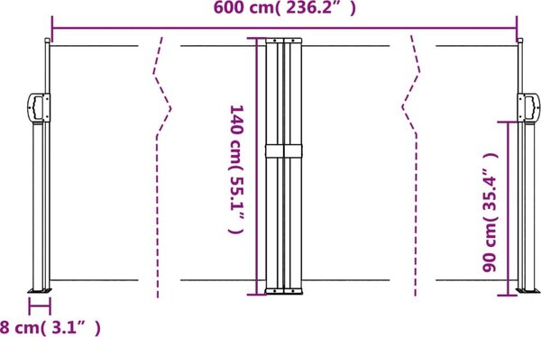 VidaXL Zatahovací boční markýza [4004614] Barva: krémová, Velikost: 200 x 1000 cm