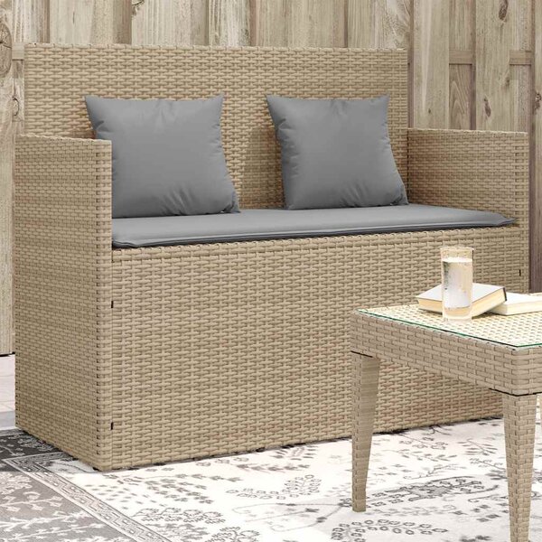 VidaXL Zahradní lavice s poduškami polyratan, rozměry 120 x 50 x 90,5 cm [365763] Barva: Hnědá