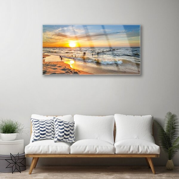 Obraz na skle Moře Západ Slunce Pláž 100x50 cm 2 Přívěsky