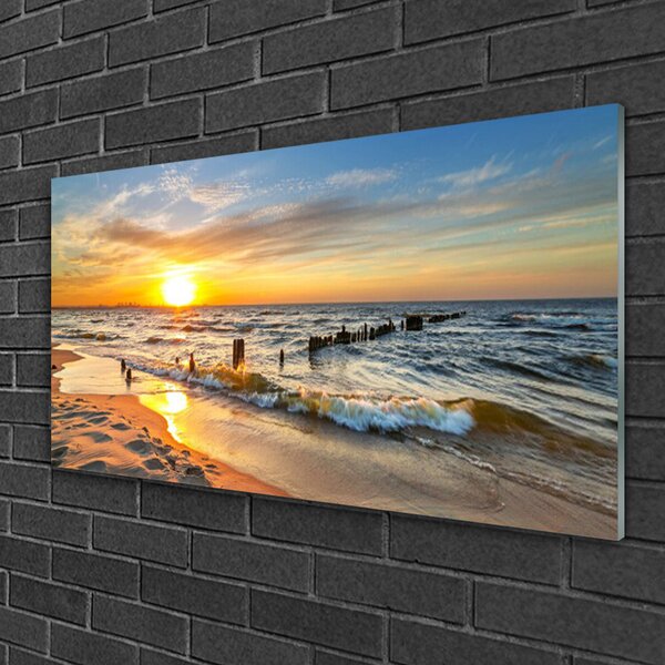 Obraz na skle Moře Západ Slunce Pláž 100x50 cm 2 Přívěsky