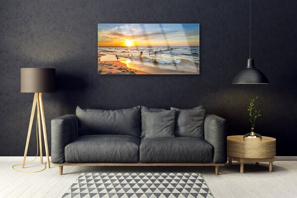 Obraz na skle Moře Západ Slunce Pláž 100x50 cm 2 Přívěsky