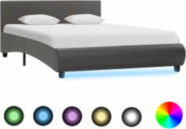 VidaXL Rám postele s LED světlem umělá kůže [285492] Barva: Šedá, Velikost: 90 x 200 cm (rám 217 x 94 x 65 cm)