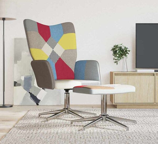VidaXL Relaxační křeslo se stoličkou patchwork textil, rozměry stoličky 47 x 32 x 38,5 cm [328188] Barva: Černá