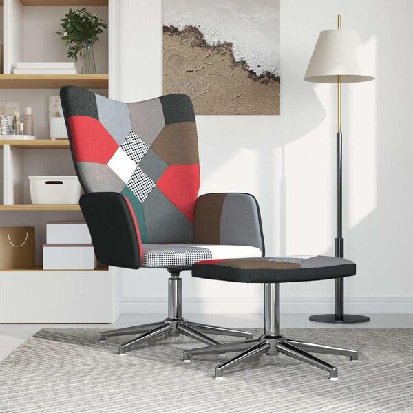VidaXL Relaxační křeslo se stoličkou patchwork textil, rozměry stoličky 47 x 32 x 38,5 cm [328188] Barva: Černá