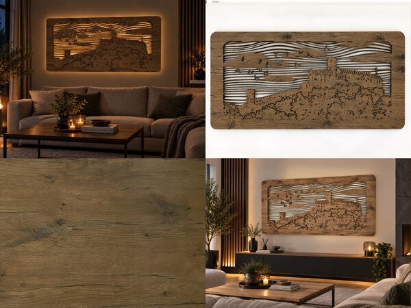 "Bezděz" světelný obraz 230V 100x50 cm provedení povrchu: dub