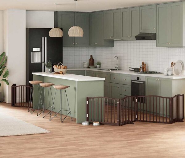VidaXL Zábrana pro psy s dvířky skládací 6 panelů 480 cm topol [3155617] Barva: Přírodní, Velikost: 80 x 90 x 2 cm