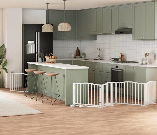VidaXL Zábrana pro psy s dvířky skládací 6 panelů 480 cm topol [3155617] Barva: Přírodní, Velikost: 80 x 90 x 2 cm