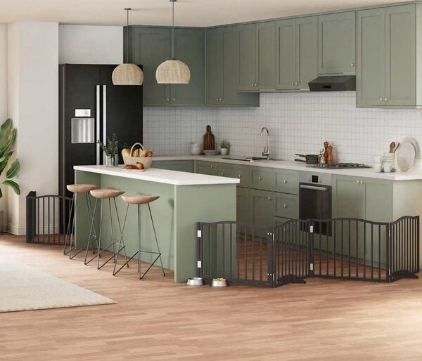 VidaXL Zábrana pro psy s dvířky skládací 6 panelů 480 cm topol [3155617] Barva: Přírodní, Velikost: 80 x 90 x 2 cm