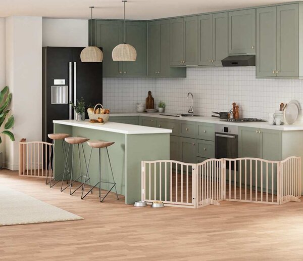 VidaXL Zábrana pro psy s dvířky skládací 6 panelů 480 cm topol [3155617] Barva: Přírodní, Velikost: 80 x 90 x 2 cm