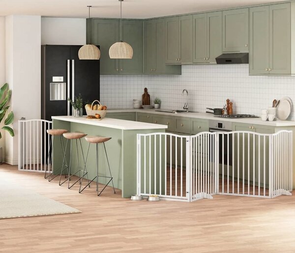 VidaXL Zábrana pro psy s dvířky skládací 6 panelů 480 cm topol [3155617] Barva: Přírodní, Velikost: 80 x 90 x 2 cm