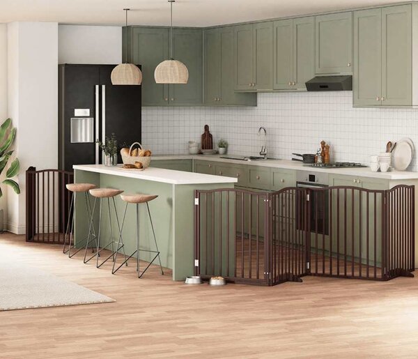 VidaXL Zábrana pro psy s dvířky skládací 6 panelů 480 cm topol [3155617] Barva: Přírodní, Velikost: 80 x 90 x 2 cm