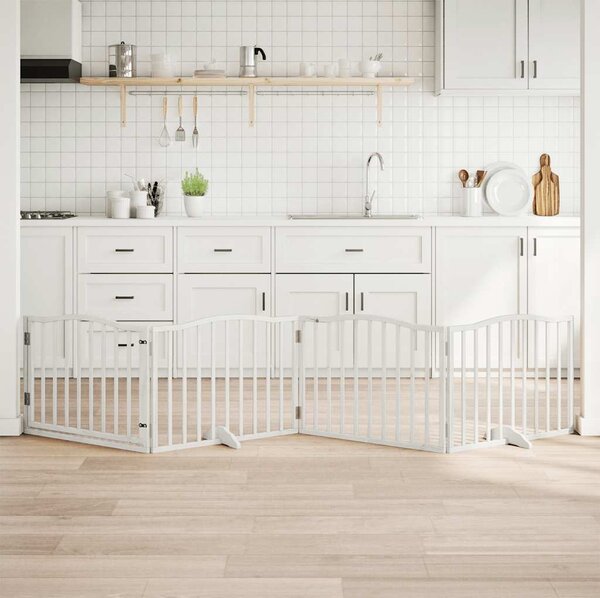 VidaXL Zábrana pro psy s dvířky skládací 4 panely 320 cm [352217] Barva: Přírodní, Velikost: 80 x 90 x 2 cm