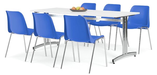 AJ Produkty Nábytkový set SANNA + SIERRA, 1 stůl a 6 modrých židlí