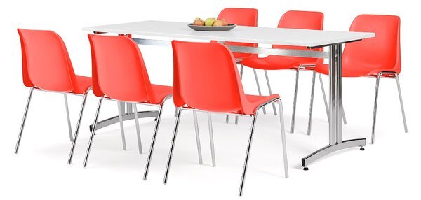 AJ Produkty Nábytkový set SANNA + SIERRA, 1 stůl a 6 červených židlí