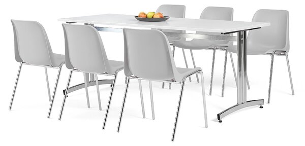 AJ Produkty Nábytkový set SANNA + SIERRA, 1 stůl a 6 šedých židlí