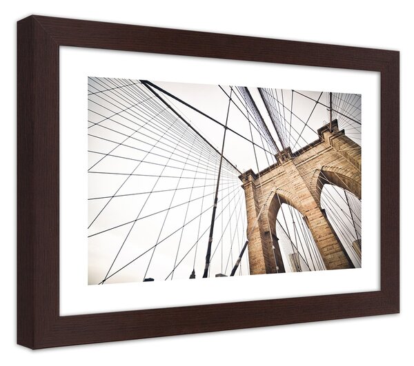 Plakát Výstavba Brooklynského mostu Barva rámu: Hnědá, Rozměry: 100 x 70 cm