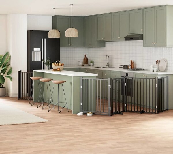 VidaXL Zábrana pro psy s dvířky skládací 6 panelů 480 cm topol [3155721] Barva: Přírodní, Velikost: 80 x 60 x 2 cm