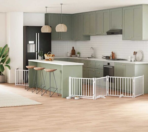 VidaXL Zábrana pro psy s dvířky skládací 6 panelů 480 cm topol [3155721] Barva: Přírodní, Velikost: 80 x 60 x 2 cm