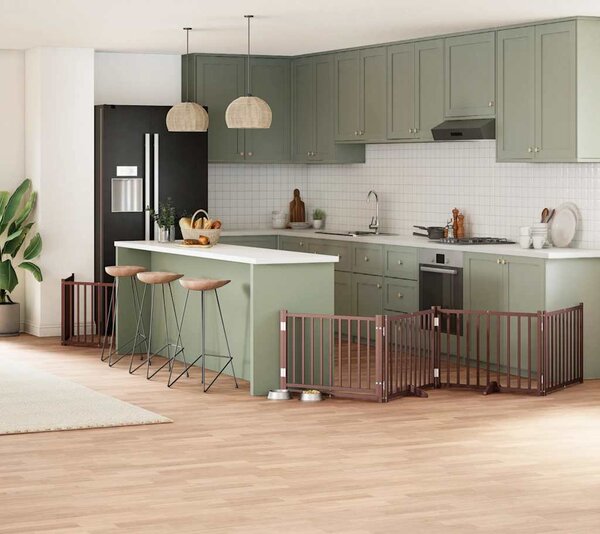 VidaXL Zábrana pro psy s dvířky skládací 6 panelů 480 cm topol [3155721] Barva: Přírodní, Velikost: 80 x 60 x 2 cm