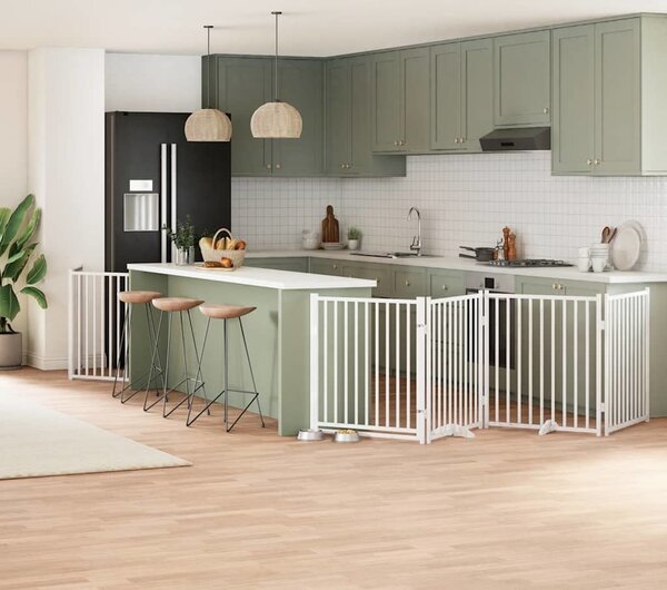 VidaXL Zábrana pro psy s dvířky skládací 6 panelů 480 cm topol [3155721] Barva: Přírodní, Velikost: 80 x 60 x 2 cm