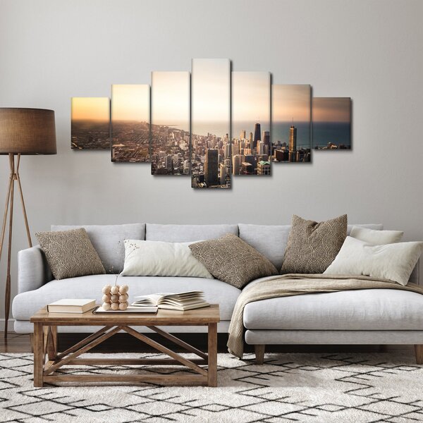 Obraz západu slunce nad městem (210x100 cm)